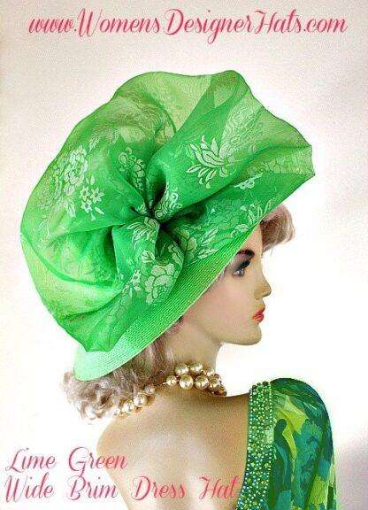 Lime Green Wide Brim Kentucky Derby Hat, Women's Designer Hats Rbn82