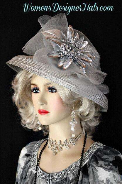 Ladies Silver Grey Occasion Wedding Fashion Hat, Women's Designer Hats Ls9 - Image 2