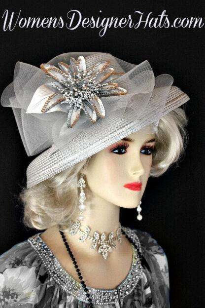 Ladies Silver Grey Occasion Wedding Fashion Hat, Women's Designer Hats Ls9