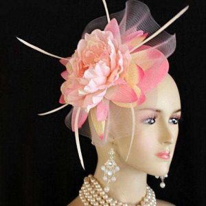 Ladies Pink Sinamay Straw Flower Wedding Fascinator Cocktail Hat, Kentucky Derby Wedding Church Custom Hats Millinery