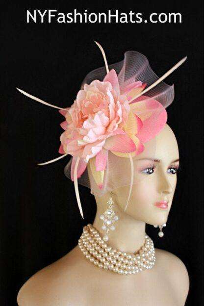 Ladies Pink Sinamay Straw Flower Wedding Fascinator Cocktail Hat, Kentucky Derby Wedding Church Custom Hats Millinery