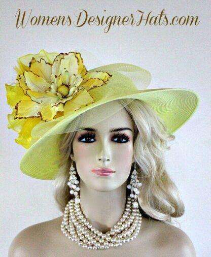 Women's Designer Fashion Wedding Church Hat Yellow Gold Hats 8mj - Image 2