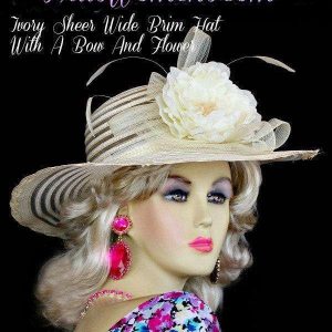 Ladies Ivory Wide Brim Designer Wedding Fashion Derby Hat, Dress Hats