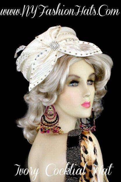 Ivory Pillbox Cocktail Satin Hat For Women, Designer Hats For Weddings R8c9