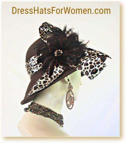 Couture Designer Brown Winter Wool Leopard Cheetah Print Hat, Dress Church Wedding Millinery Hats, Nyfashionhats.com, 6802 - Image 3