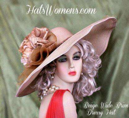 Ladies Beige Wide Brim Kentucky Derby Hat Wedding Hats 221