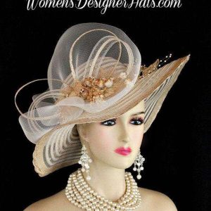 Beige Designer Fashion Wedding Hat Coffee Brown Roses Dress Hats