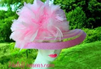 Pink Kentucky Derby Oaks Racing Hat, Feather Hats, Hats For Horse Races, Women's Couture Designer Hats, NYFashionHats Millinery Apparel, Ann