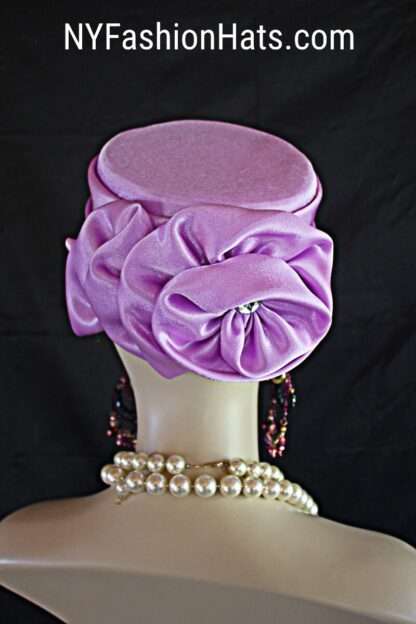 Pillbox Wedding Bridal Hat, Lavender Purple Satin Pillbox Formal Hat, Church Temple Hat, Mother Of The Bride Hat, NYFashionHats Cocktail Hat - Image 3