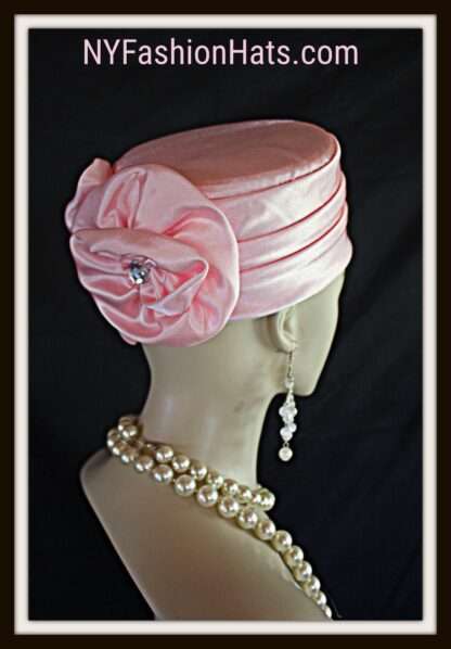 Pillbox Wedding Bridal Hat, Pink Satin Pillbox Formal Hat, Church Temple Hat, Mother Of The Bride Bespoke Hat, NYFashionHats Cocktail Hat - Image 2