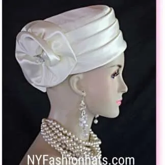 Pillbox Wedding Bridal Hat, Ivory Satin Pillbox Formal Hat, Church Temple Hats, Mother Of The Bride Bespoke Hat, NYFashionHats Cocktail Hat