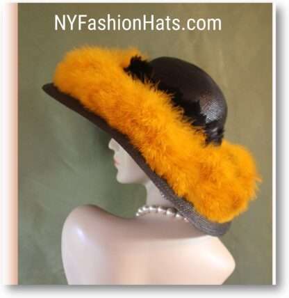 Luxury Black And Antique Gold Fur Hat, Soft Green Haute Couture Statement Designer Hat, Headpiece, Motf Millinery NYFashionHats, Carla