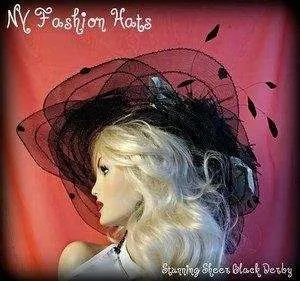 Big Brim Sheer Black And Metallic Gold Formal Hat, Hats For Horse Races, Women's Couture Designer Statement Hat, Wedding Hat, NYFashionHats
