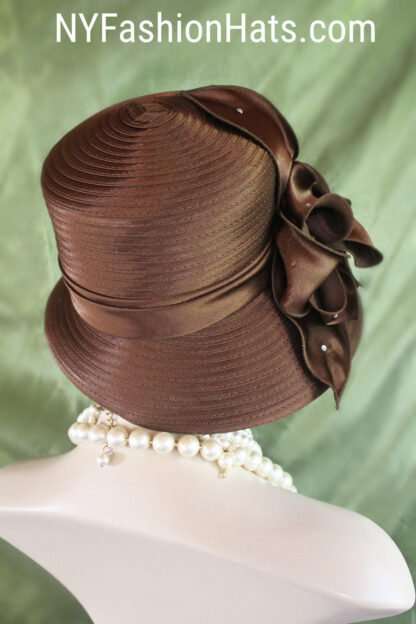 Women's Brown Big Bow Designer Satin Dress Hat, Elegant Wedding Church Formal Sabbath Hat, Hats For Holidays, NYFashionHats Adaline - Image 3