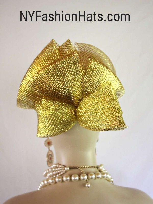 Metallic Gold Lame Pillbox Dress Hat, Couture Designer Hats, Hats For Sabbath, Church Wedding Holiday Hat, NY Fashion Hats Millinery, Vicki - Image 5