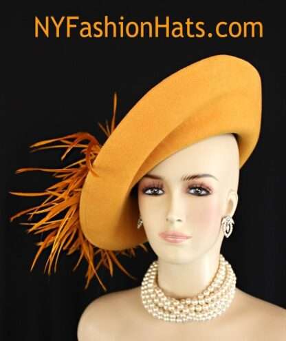 Women's Couture Designer Hats, Mustard Yellow Antique Gold Abstract Brim Formal Hat, Temple Church Hat, NYFashionHats Millinery, Lilya