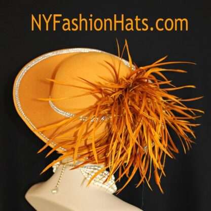 Women's Couture Designer Hats, Mustard Yellow Antique Gold Abstract Brim Formal Hat, Temple Church Hat, NYFashionHats Millinery, Lilya - Image 3