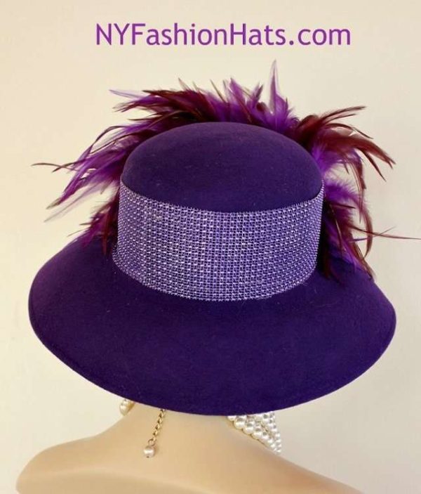 Couture Motf Premium Designer Hat Collection, Hats Purple Winter Wool Luxury Wedding Hat, Church Temple Formal Hat, NYFashionHats Nena - Image 2