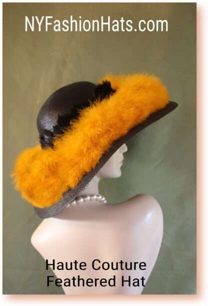 Luxury Black And Antique Gold Fur Hat, Soft Green Haute Couture Statement Designer Hat, Headpiece, Motf Millinery NYFashionHats, Carla - Image 5