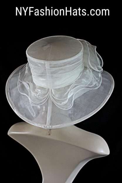 Women's Classic Couture White Organza Big Brim Wedding Hat, Bridal Headpiece, Hats For Brides, Hats For Horse Races, NYFashionHats Millinery - Image 3