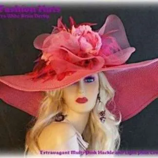 Glamorous Hot Pink Big Wide Brim Kentucky Derby Hat, Hats For Horse Races, Formal Wedding Hat, Mother Of The Bride Dress Hat, NYFashionHats