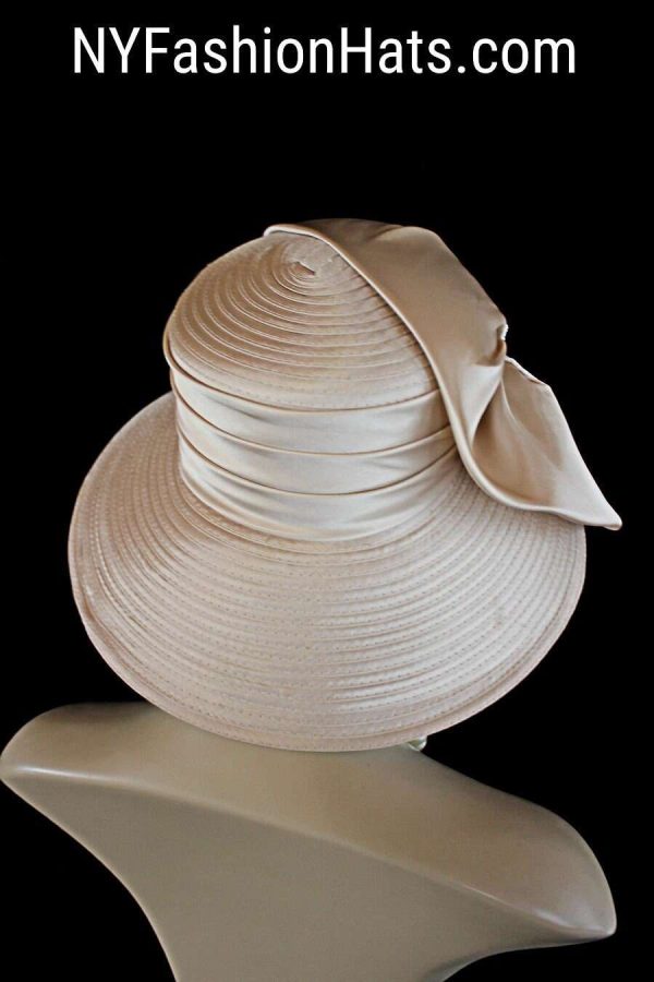 Champagne Soft Beige Big Brim Satin Wedding Bridal Hat, Formal Sabbath Hat, Women's Couture Designer Church Hat, NYFashionHats Millinery - Image 4