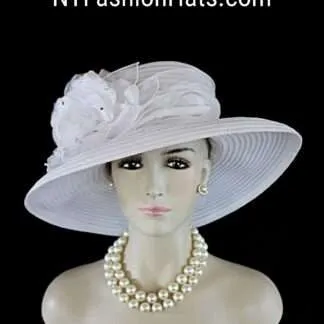 Women's Couture White Organza Satin Big Brim Wedding Hat, Bridal Headpiece, Hats For Brides, Hats For Horse Races, NYFashionHats Millinery