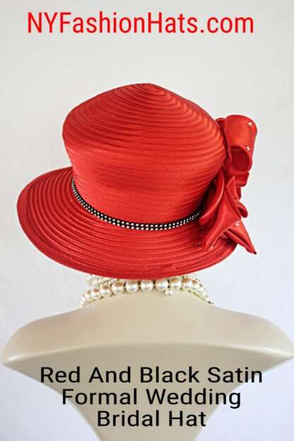 Women's Couture Satin Red Black Hat, Formal Designer Wedding Hat, Dress Hats For Sabbath, Elegant Church Hats, NYFashionHats Millinery, Lexi - Image 4