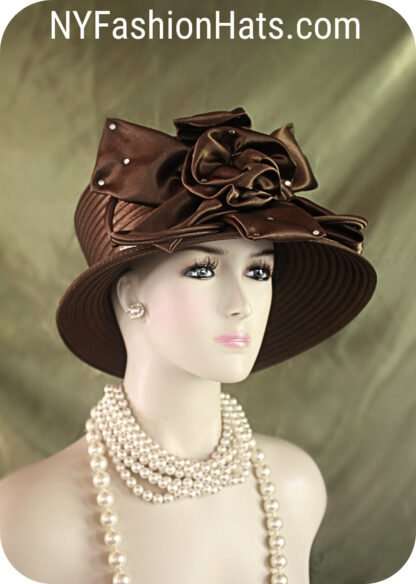 Women's Couture Brown And White Satin Hat, Formal Designer Wedding Hat, Dress Hats For Sabbath, Church Hats, NYFashionHats Millinery, Page - Image 3