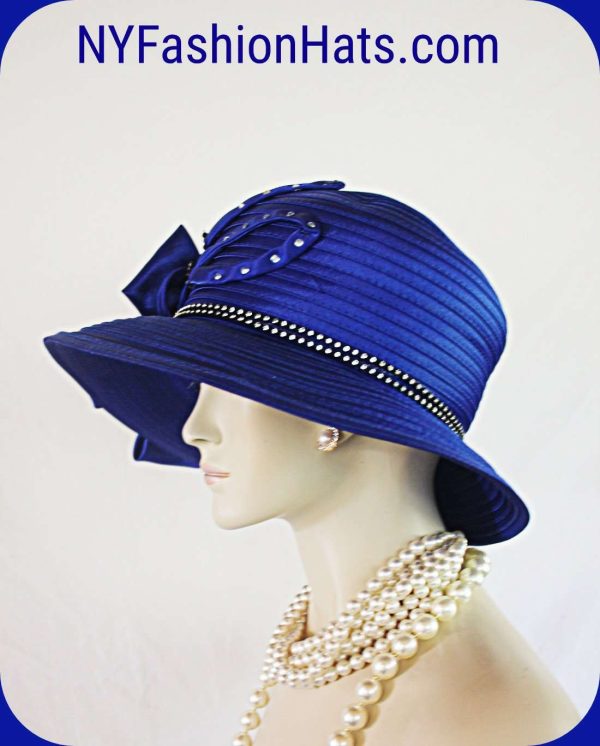 Women's Couture Royal Blue And Black Satin Hat, Formal Designer Wedding Hat, Dress Hats For Sabbath, Church Hats, NYFashionHats Millinery - Image 5