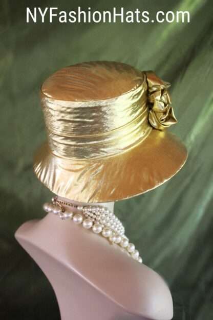 Metallic Gold Small Brim Lame Dress Hat, Couture Designer Hats, Hats For Sabbath, Church Wedding Holiday Hat, NY Fashion Hats Millinery, Joy - Image 2