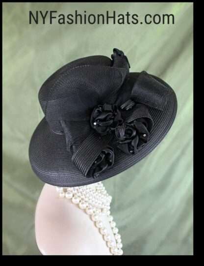 Haute Couture Luxury Statement Hats, Motf Premium Couture Designer Black Satin Rosette Hat, NYFashionHats Millinery, Formal Wedding Hat, Gio