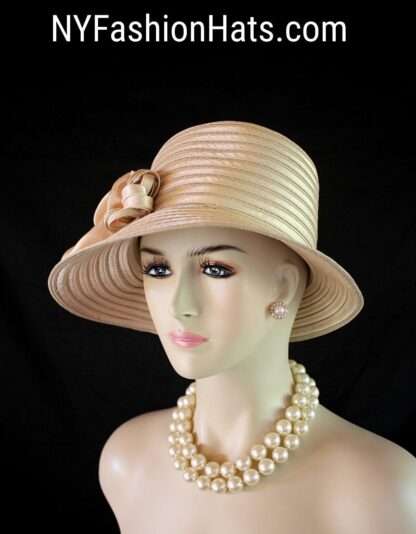 Beige Satin Casual Or Dress Fashion Hat For Women, Formal Wedding Church Hat, NYFashinHats Millinery Headwear Apparel, Urban Wear, Ella