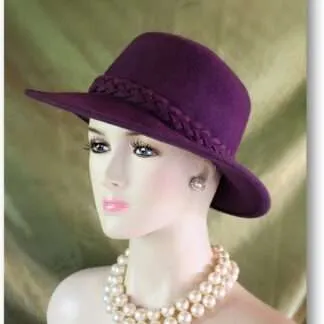 Eggplant Purple Winter Wool Dress Hat, Couture Designer Hats, Hats For Sabbath, Western Casual Urban Hat , NY Fashion Hats Millinery Cindy