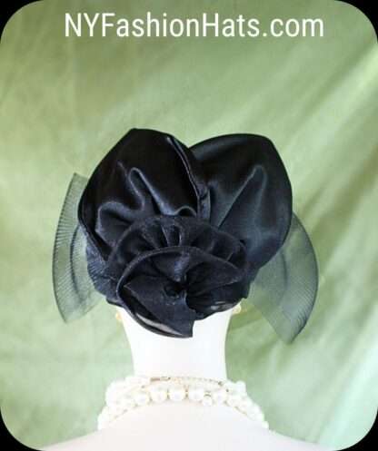 Women's Black Designer Satin Straw Dress Hat, Funeral Hats, Wedding Church Formal Sabbath Hat, Hats For Holidays, NYFashionHats, Aggie - Image 3