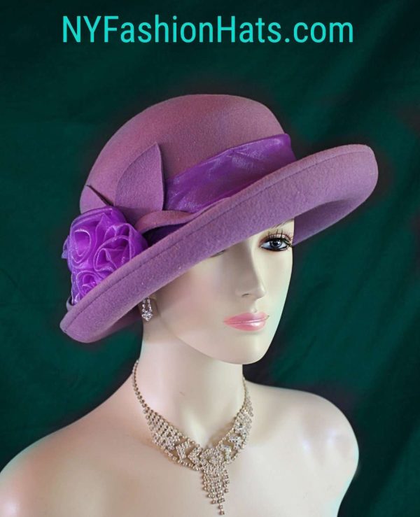 Soft Dusty Purple Wool Dress Casual Urban Hat, Couture Designer Hats, Hats For Sabbath, Church Hats, NY Fashion Hats Millinery, Irene