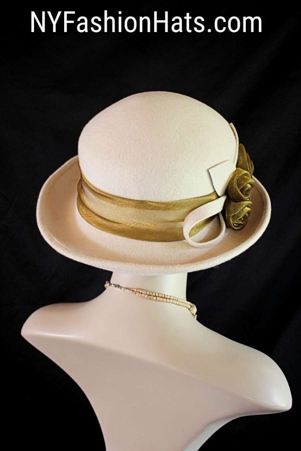Beige Bronze Brown Wool Dress Casual Urban Hat, Couture Designer Hats, Hats For Sabbath, Church Hats, NY Fashion Hats Millinery, Jolie - Image 3