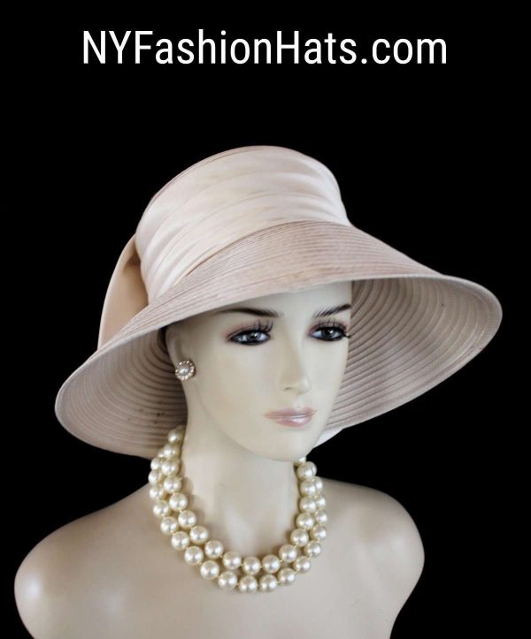 Champagne Soft Beige Big Brim Satin Wedding Bridal Hat, Formal Sabbath Hat, Women's Couture Designer Church Hat, NYFashionHats Millinery - Image 5