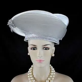 Women's Haute Couture Metallic Silver Gray High Crown Designer Hat, Formal Wedding Bridal Dress Occasion Hat, NYFashionHats, Mona Lisa