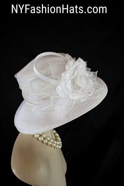 Women's Couture White Organza Satin Big Brim Wedding Hat, Bridal Headpiece, Hats For Brides, Hats For Horse Races, NYFashionHats Millinery - Image 5