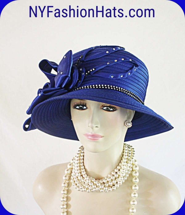 Women's Couture Royal Blue And Black Satin Hat, Formal Designer Wedding Hat, Dress Hats For Sabbath, Church Hats, NYFashionHats Millinery - Image 2