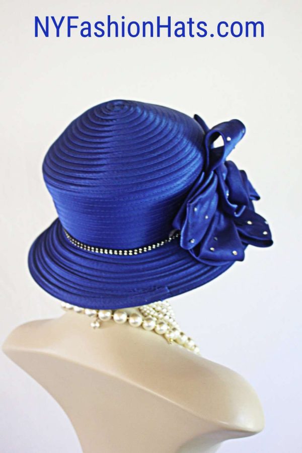 Women's Couture Royal Blue And Black Satin Hat, Formal Designer Wedding Hat, Dress Hats For Sabbath, Church Hats, NYFashionHats Millinery - Image 4