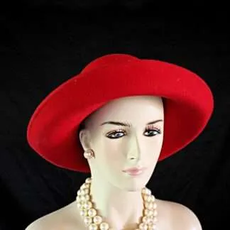 Red Wool Dress Casual Urban Bowler Derby Style Hat, Couture Designer Hats, Hats For Sabbath, Church Hats, NY Fashion Hats Millinery Electra
