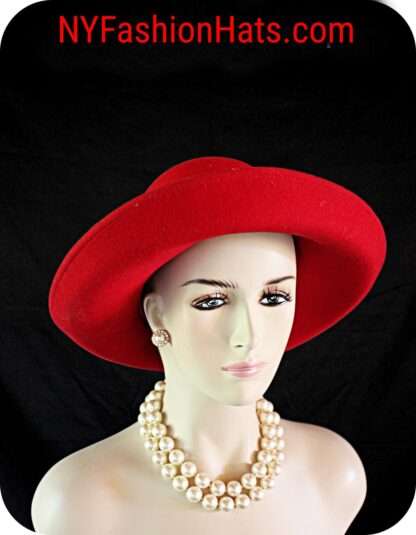 Red Wool Dress Casual Urban Bowler Derby Style Hat, Couture Designer Hats, Hats For Sabbath, Church Hats, NY Fashion Hats Millinery Electra