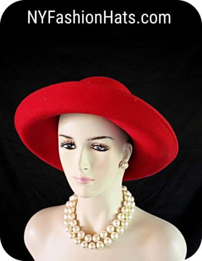 Red Wool Dress Casual Urban Bowler Derby Style Hat, Couture Designer Hats, Hats For Sabbath, Church Hats, NY Fashion Hats Millinery Electra - Image 3