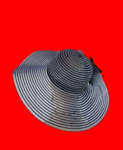 Ladies Navy Blue Wide Brim Formal Hat For Weddings And Special Occasion