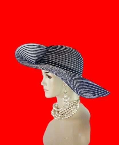 Navy Blue White Special Occasion Custom Made Dress Hat For Women
