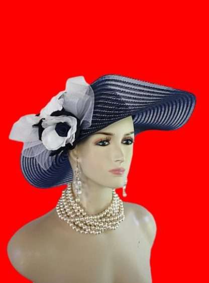 Ladies Blue White Haute Couture Fashion Hat