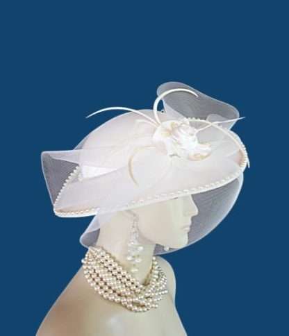 Ladies White Formal Special Occasion Satin Dress Hat