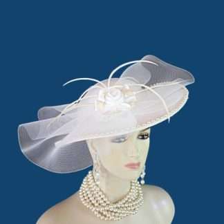 Formal White Satin Designer Hat Suited For Wedding Brides And Bridal Showers